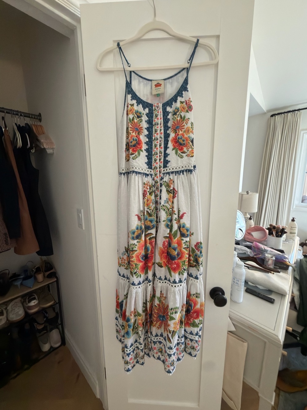 Farm Rio Boho Floral Maxi Dress - White with Multicolor Embroidery